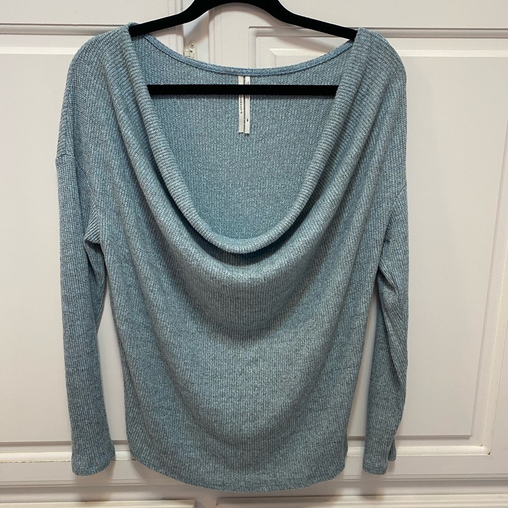 Anthropologie Sweater Rib Waterfall Neckline Blue Long Sleeve Women Size Medium